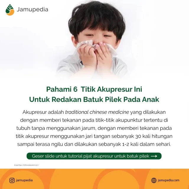 Musim pancaroba anak rawan batuk pilek ya Moms?

Eits, jangan khawatir, untuk membantu penyembuhan batuk pilek, selain menggunakan jamu Moms bisa mencoba akupresur yang tentunya aman bagi si buah hati.

Untuk membaca artikel mengenai akupresur batuk pilek pada anak bisa langsung cek website Jamupedia🤗